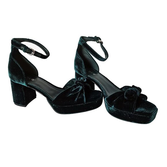 JCrew Factory Velvet Bow Green Platform Heels - Picture 1 of 6